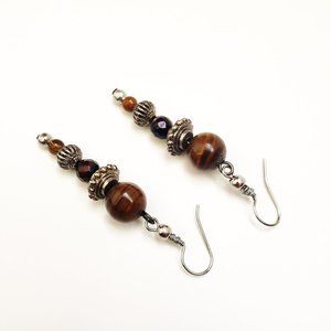 Tiger's Eye & Agate Stones Beaded Dangle Earrings